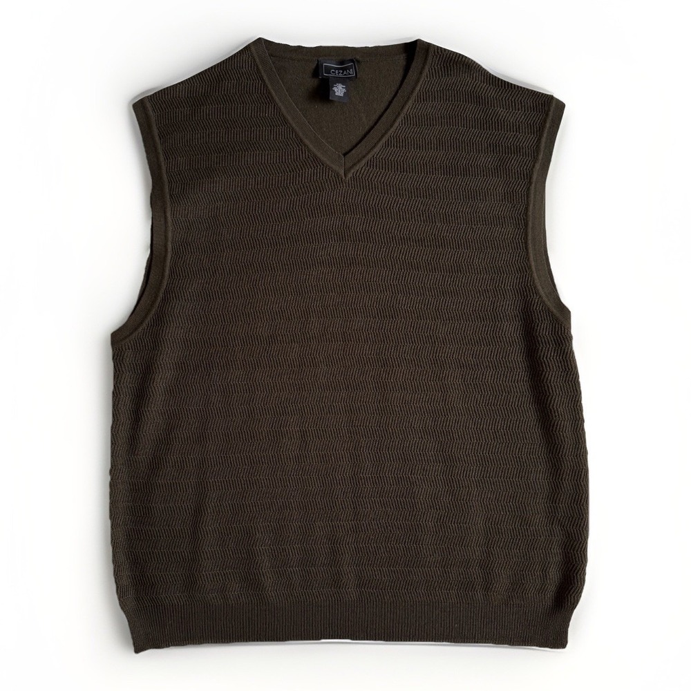 Cezani Merino Wool Blend V-Neck Sweater Vest Men XXL Green Dark Academia Italian